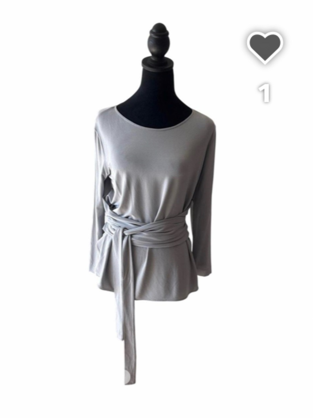 MM Lafleur Light Gray Wrap-Tie Long Sleeve Top